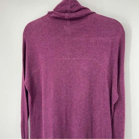 Akini Cowl-Neck Long Sleeves Drawstring Knit Purple Side Slit Pullover Sweater - Picture 11 of 11